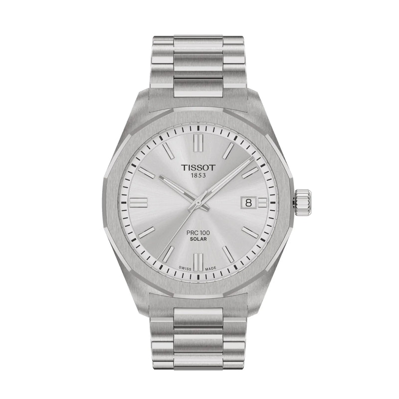 Tissot PRC 100 Solar Quartz 39mm Silver Dial Watch