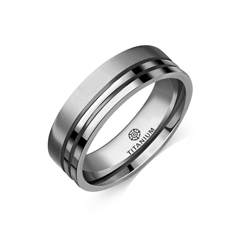 Titanium Flat Court Twin Polished Ring