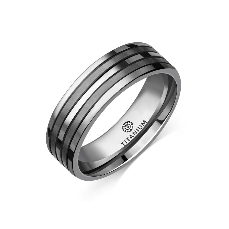 Titanium Polished Grooved Flat Court Ring
