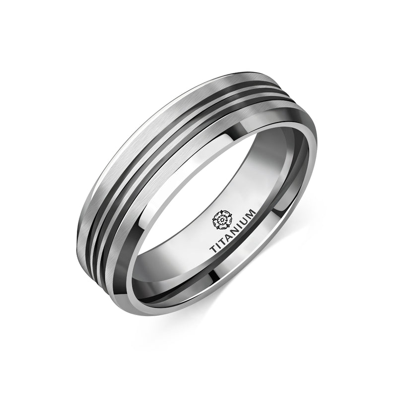 Titanium Triple Grooved Chamfered Flat Court Ring
