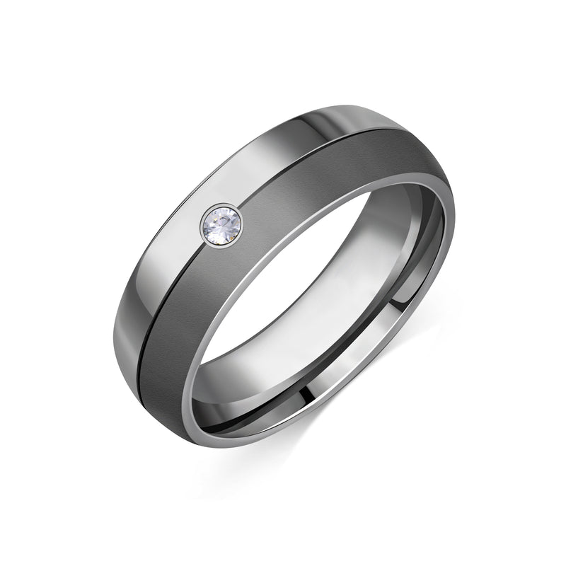 Titanium Twin Finish Diamond Domed Court Ring