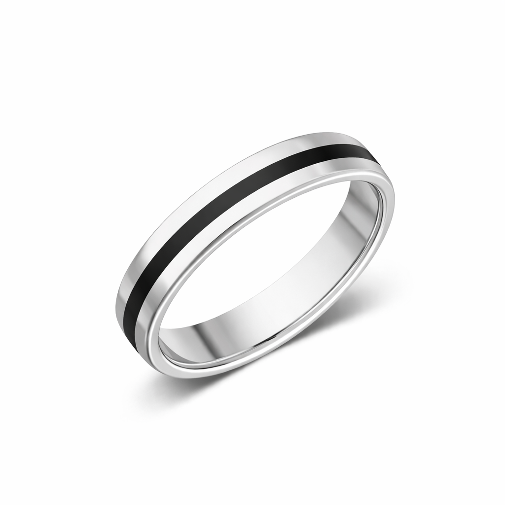 Whitby Jet 4mm Soft Court Band with 1.5mm Half Inlay