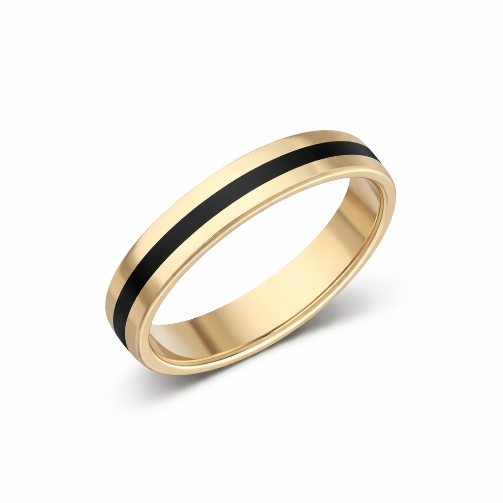 Whitby Jet 4mm Soft Court Band with 1.5mm Half Inlay