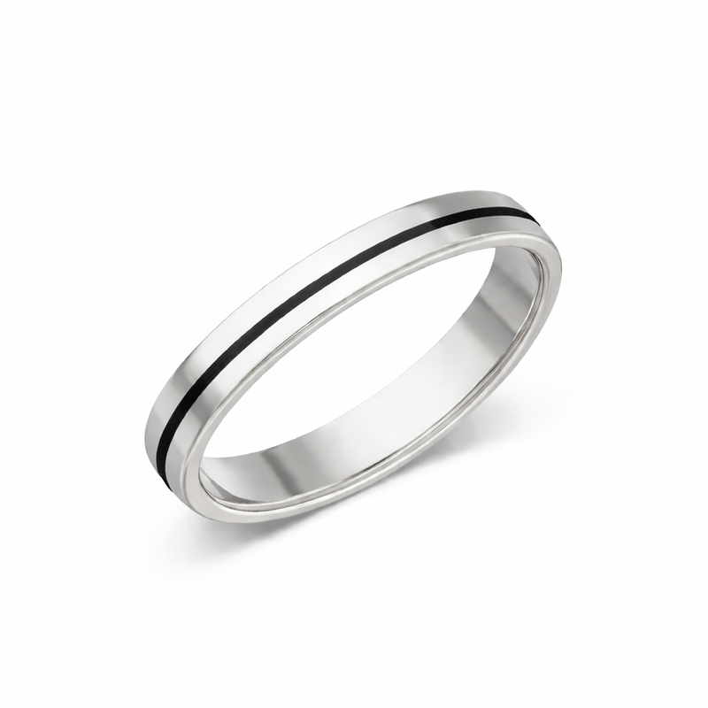 Whitby Jet 4mm Band with 1mm Half Inlay Ring