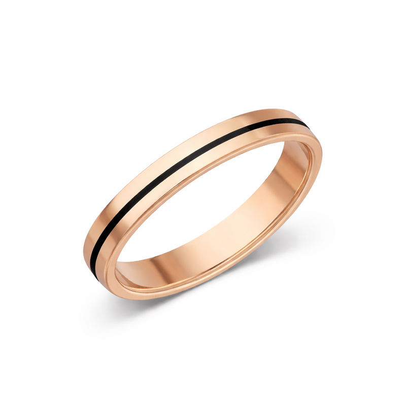 Whitby Jet 4mm Band with 1mm Half Inlay Ring