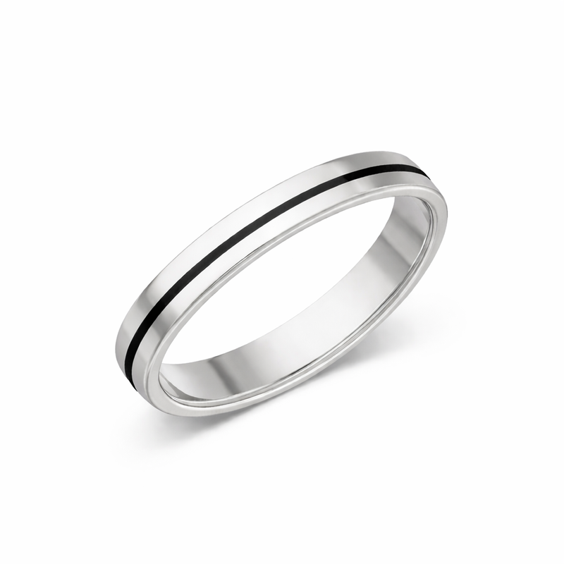 Whitby Jet 4mm Band with 1mm Half Inlay Ring