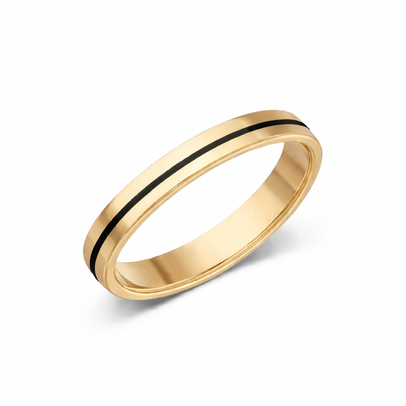 Whitby Jet 4mm Band with 1mm Half Inlay Ring