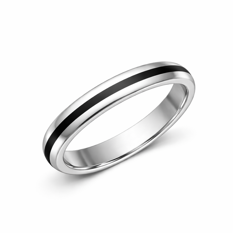 Whitby Jet 4mm Traditional Court Band with 1.5mm Half Inlay