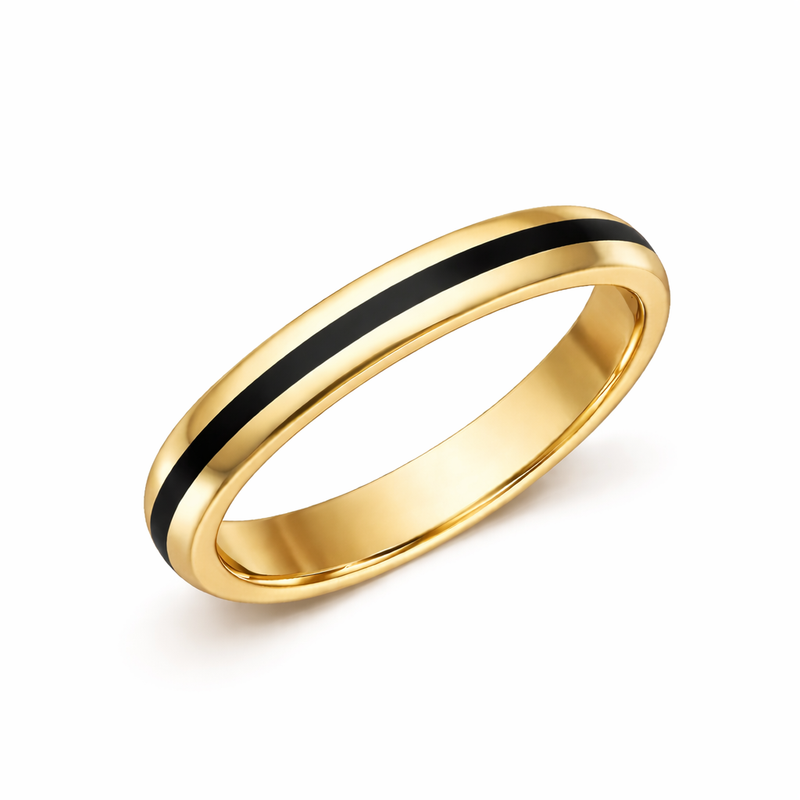 Whitby Jet 4mm Traditional Court Band with 1.5mm Half Inlay