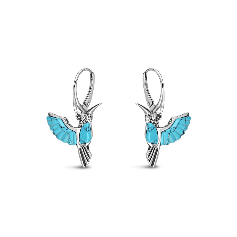 Sterling Silver Turquoise Hummingbird Drop Earrings