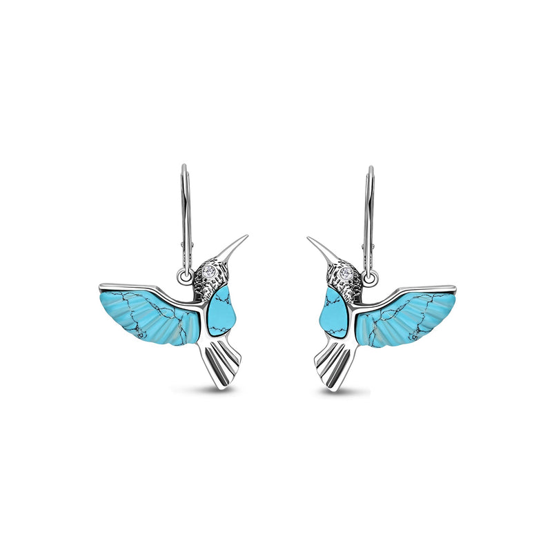Sterling Silver Turquoise Hummingbird Drop Earrings
