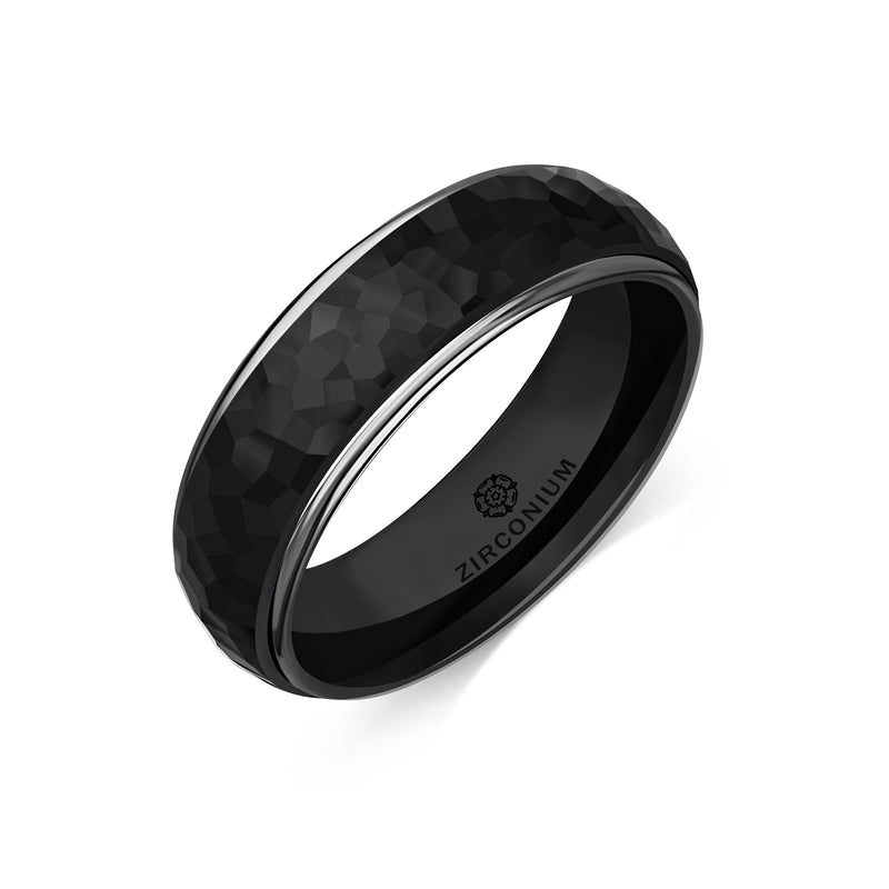 Zirconium Domed Court Hammered Ring
