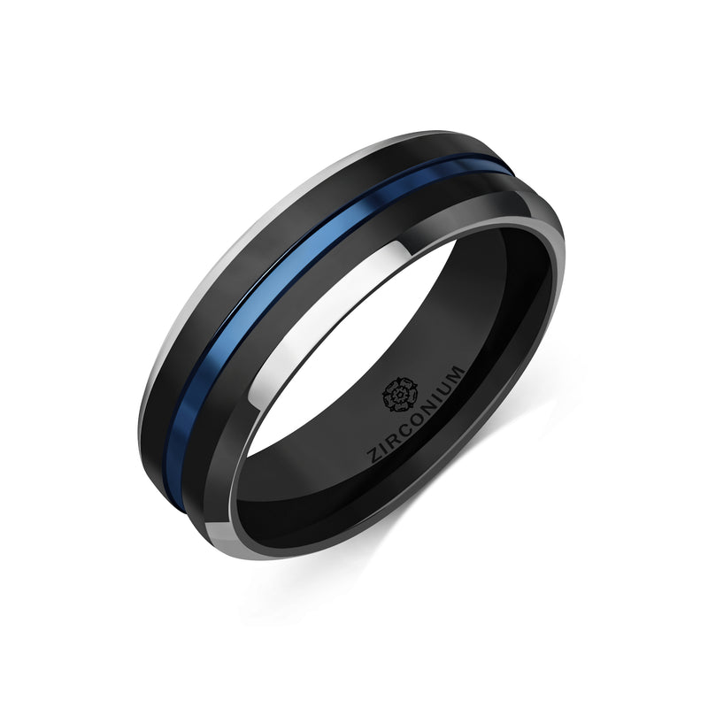 Zirconium Flat Court & Blue Anodised Ring