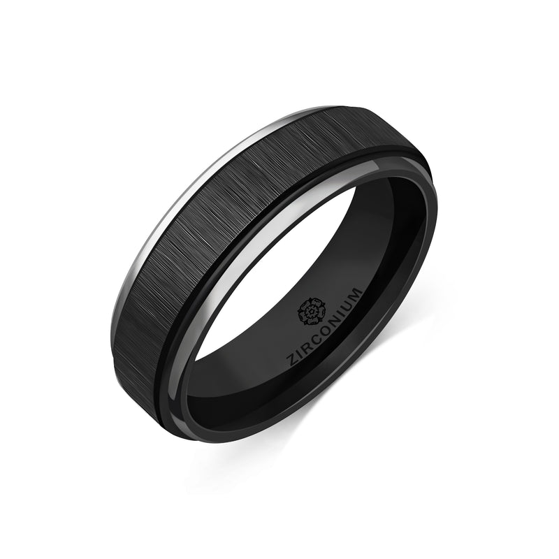 Zirconium Flat Court Linished Chamfered Ring