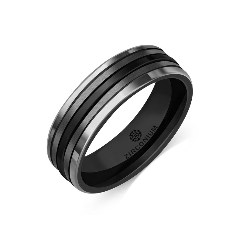 Zirconium Flat Court Multi-Grooved Ring