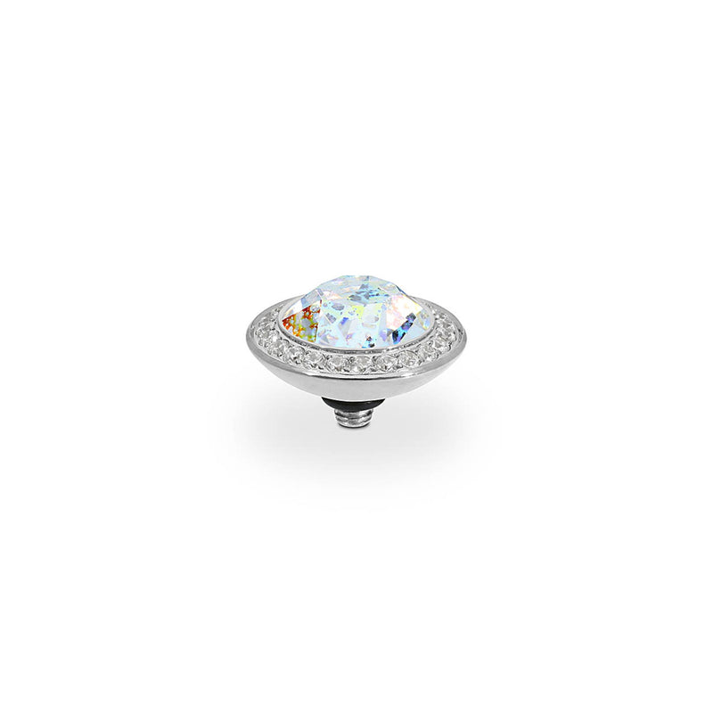 Tondo Deluxe Silver and White Patina Crystal Ring Gem Top, 13mm