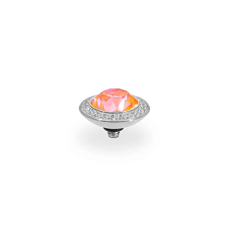 Tondo Deluxe Silver and Orange Glow Delite Crystal Ring Gem Top, 13mm