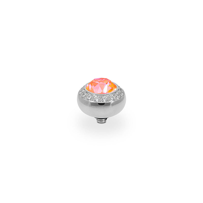 Tondo Deluxe Silver and Orange Glow Delite Crystal Ring Gem Top, 10mm