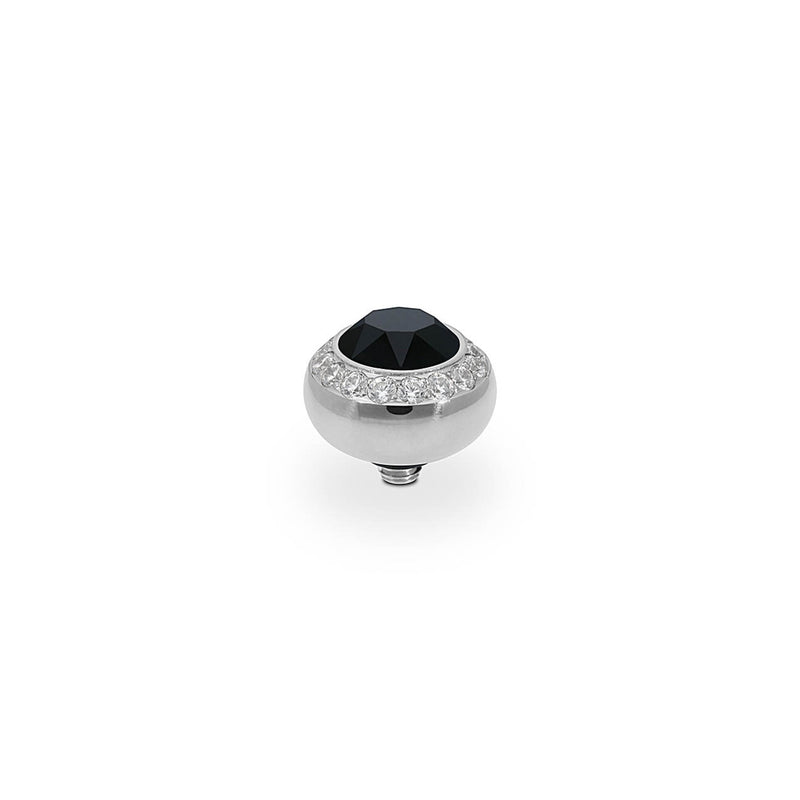 Tondo Deluxe Silver and Jet Crystal Ring Gem Top, 10mm