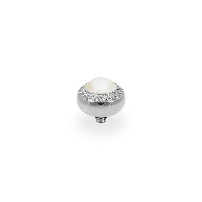 Tondo Deluxe Silver and White Pearl Crystal Ring Gem Top, 10mm