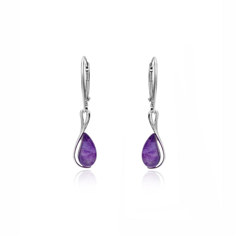 Sterling Silver Amethyst Designer Teardrop Earrings