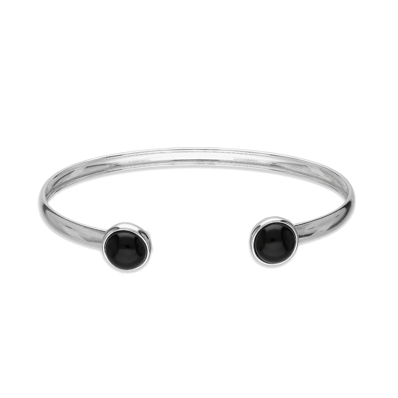 Sterling Silver Whitby Jet Lightweight Two Stone Bangle