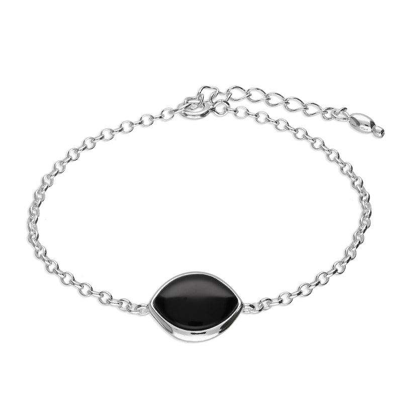 Sterling Silver Whitby Jet Wide Marquise Bracelet