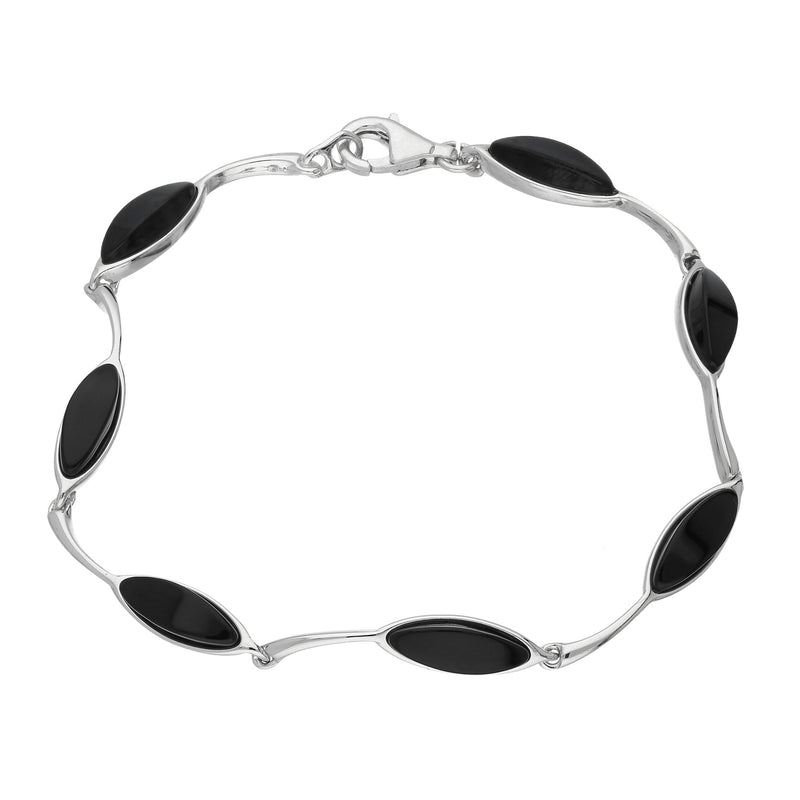 Sterling Silver Whitby Jet Offset Marquise Multi Stone Bracelet
