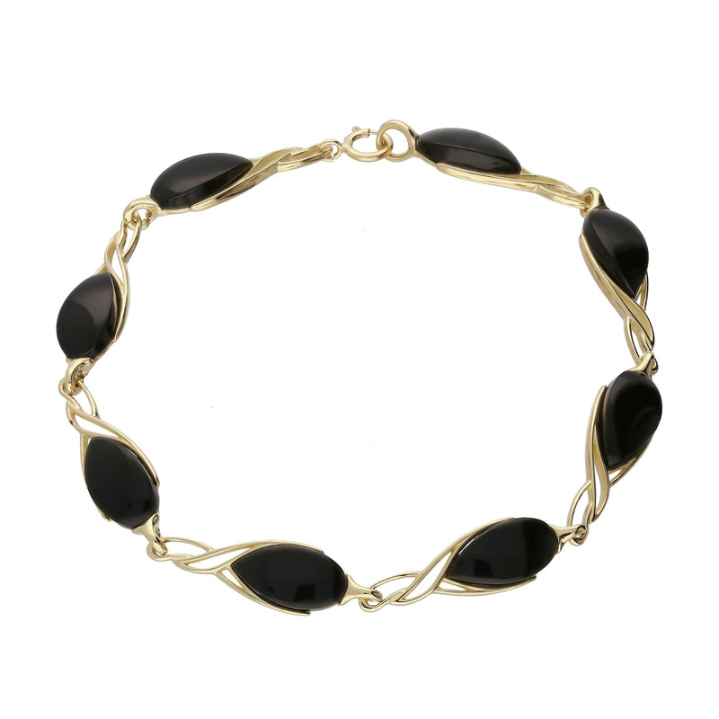 9ct Yellow Gold Whitby Jet Celtic Teardrop Bracelet
