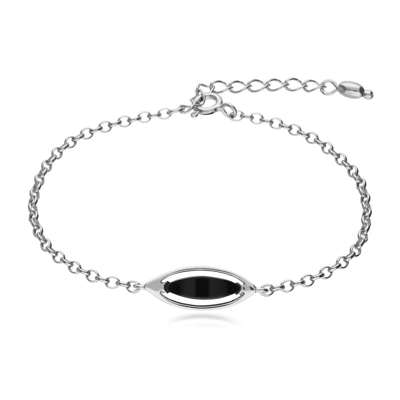 Sterling Silver Whitby Jet Single Marquise Bracelet