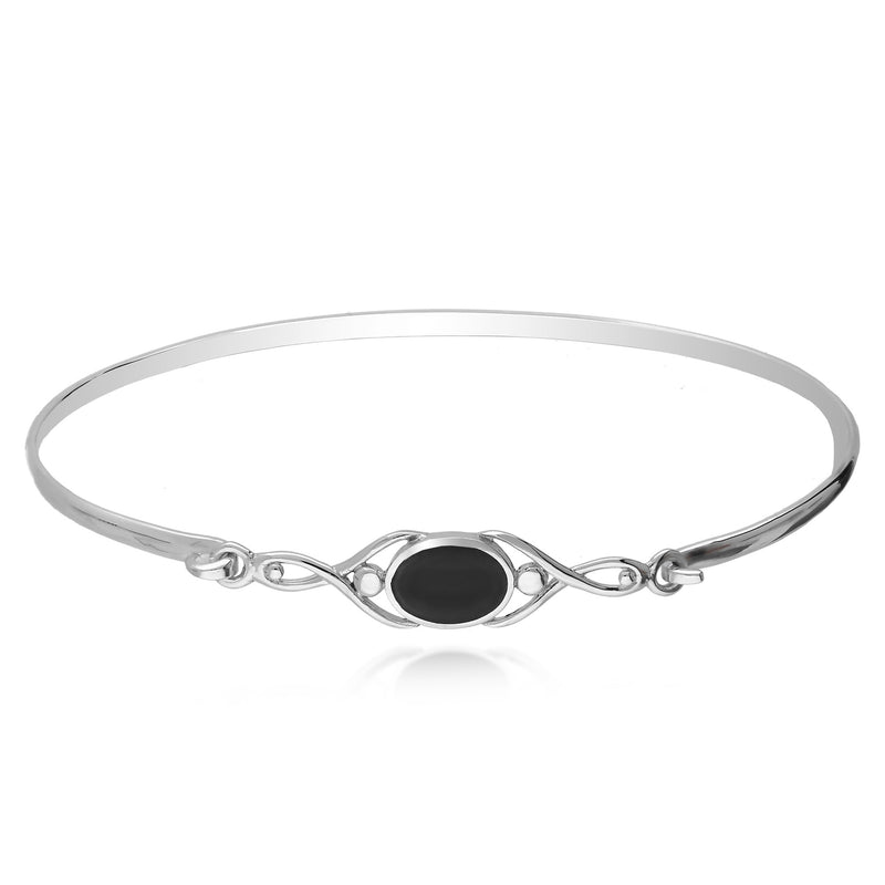 Sterling Silver Whitby Jet Celtic Oval Bangle