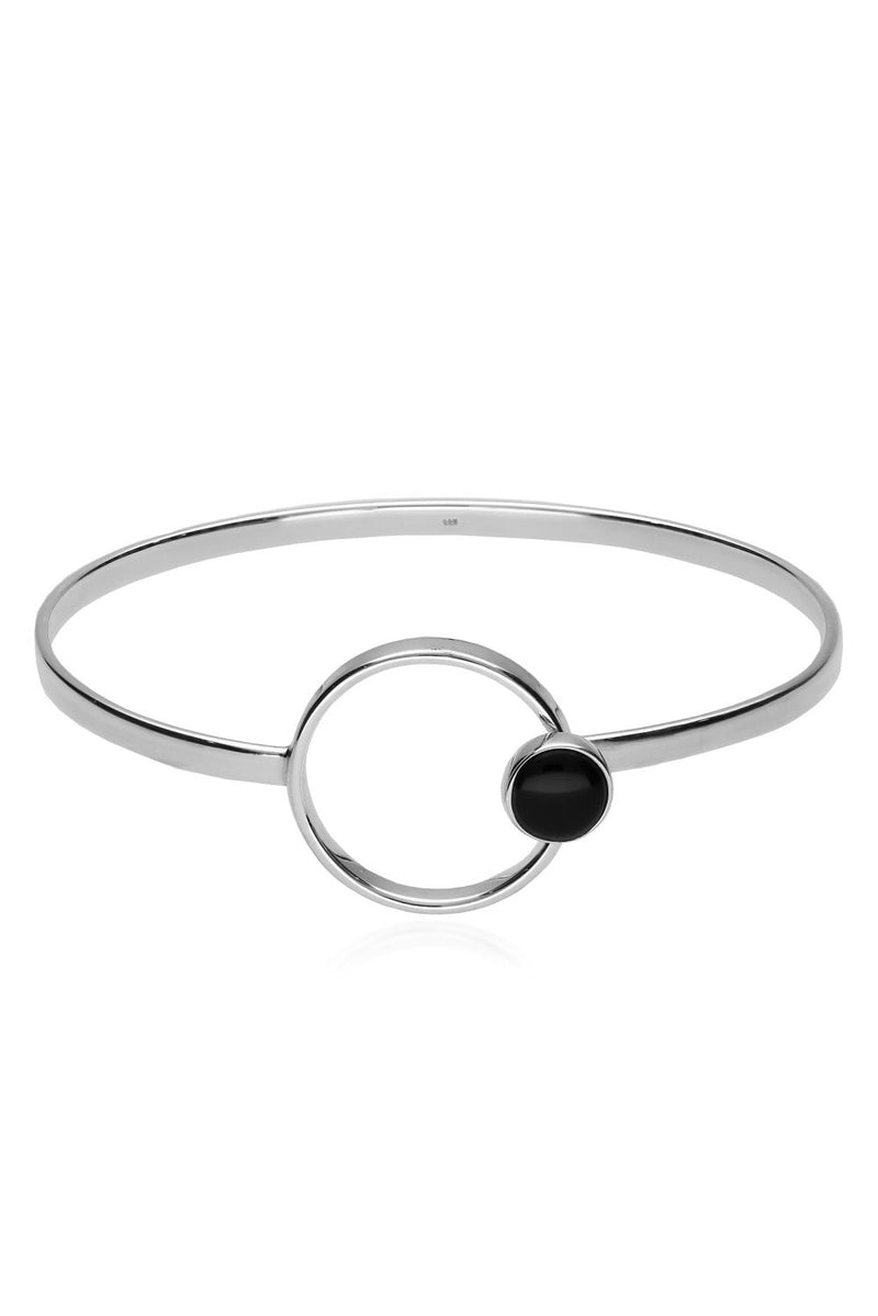Sterling Silver Whitby Jet Circular Hook Bangle