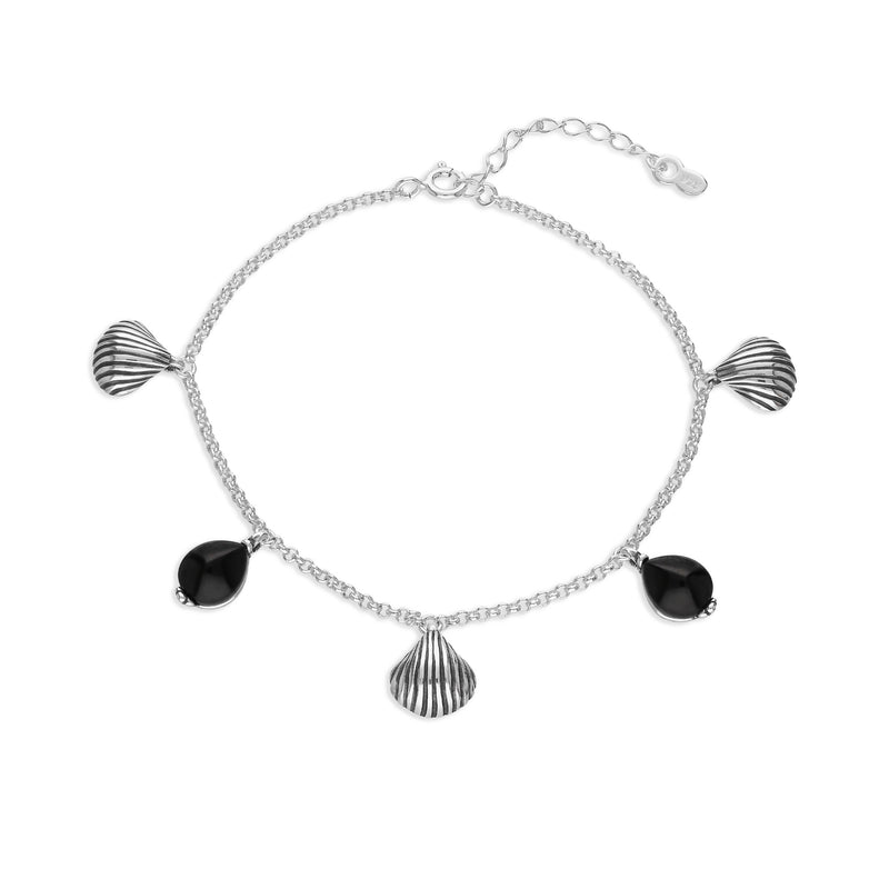 Sterling Silver Whitby Jet Shell & Pear Drop Bracelet