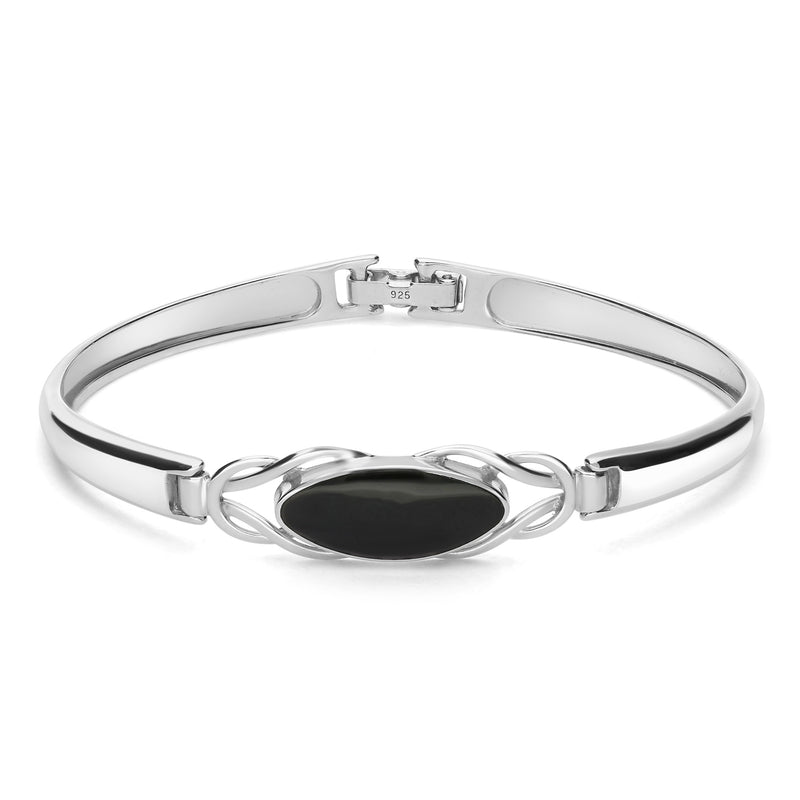 Sterling Silver Whitby Jet Celtic Marquise Bangle