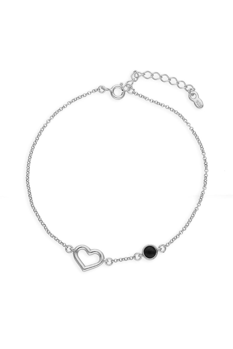 Sterling Silver Whitby Jet Round Heart Bracelet