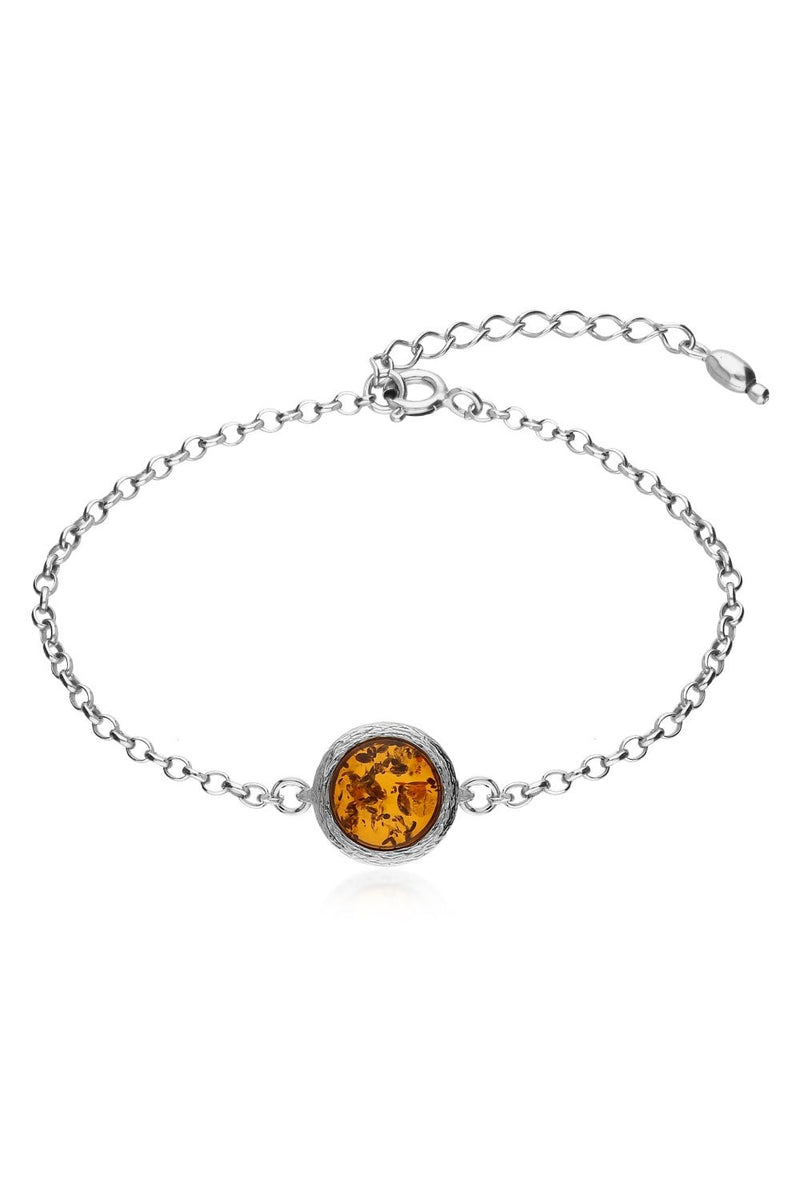 Sterling Silver Amber Brushed Round Braceletc