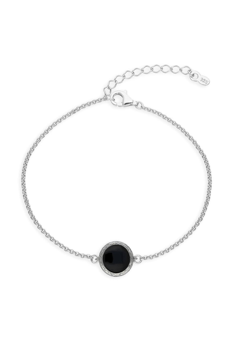 Sterling Silver Whitby Jet Brushed Round Bracelet