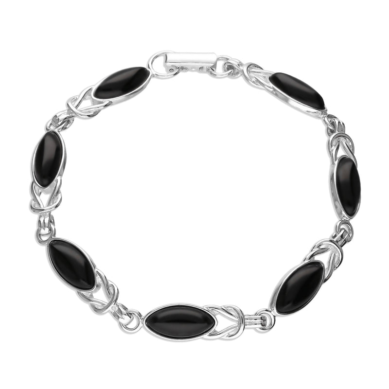 Sterling Silver Whitby Jet Celtic Marquise Bracelet