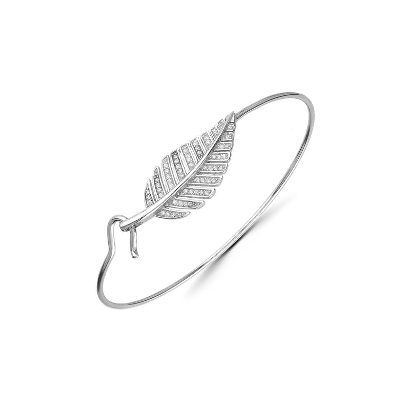 Sterling Silver Lightweight CZ Feather Hook Bangle
