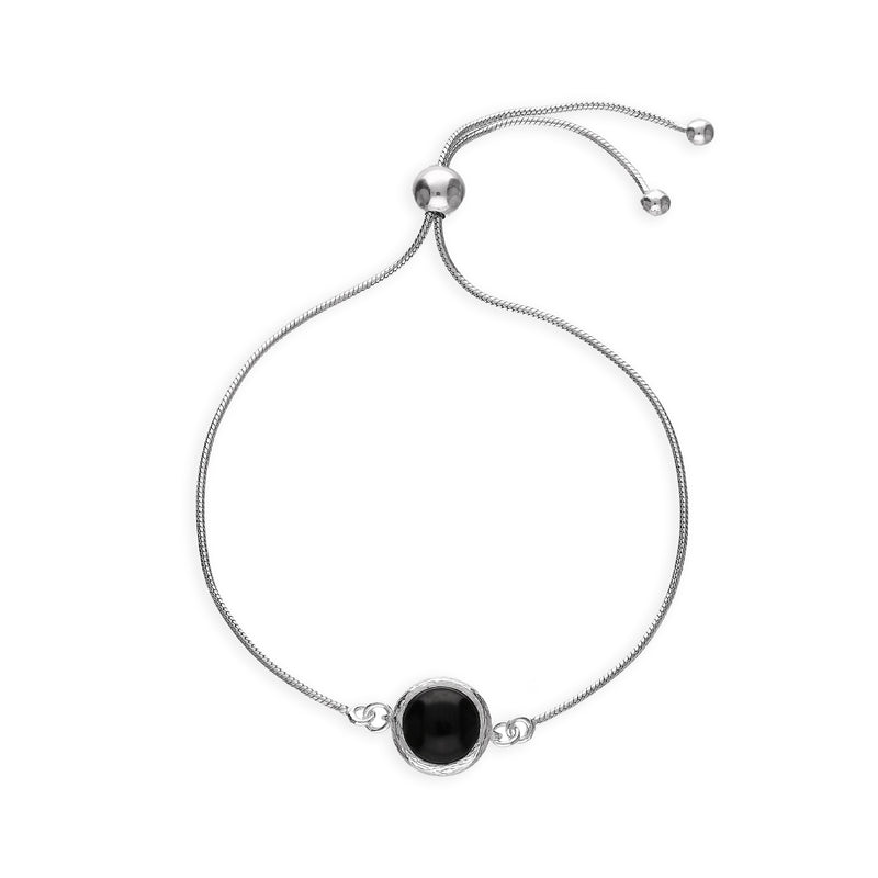 Sterling Silver Whitby Jet Brushed Round Slider Bracelet