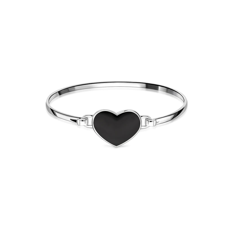 Sterling Silver Whitby Jet Heart Bangle