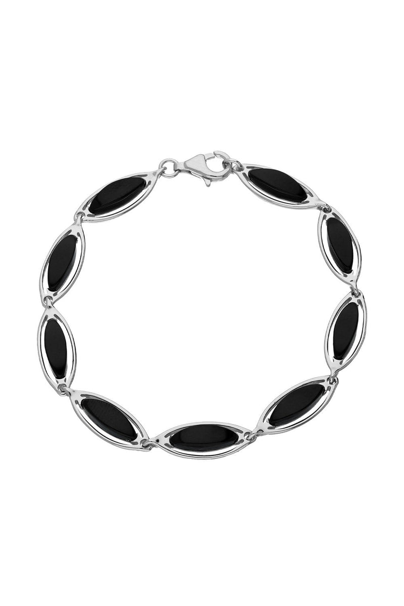 Sterling Silver Whitby Jet Marquise Multi-stone Bracelet