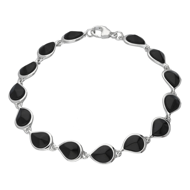 Sterling Silver Whitby Jet Pear Multi-stone Bracelet