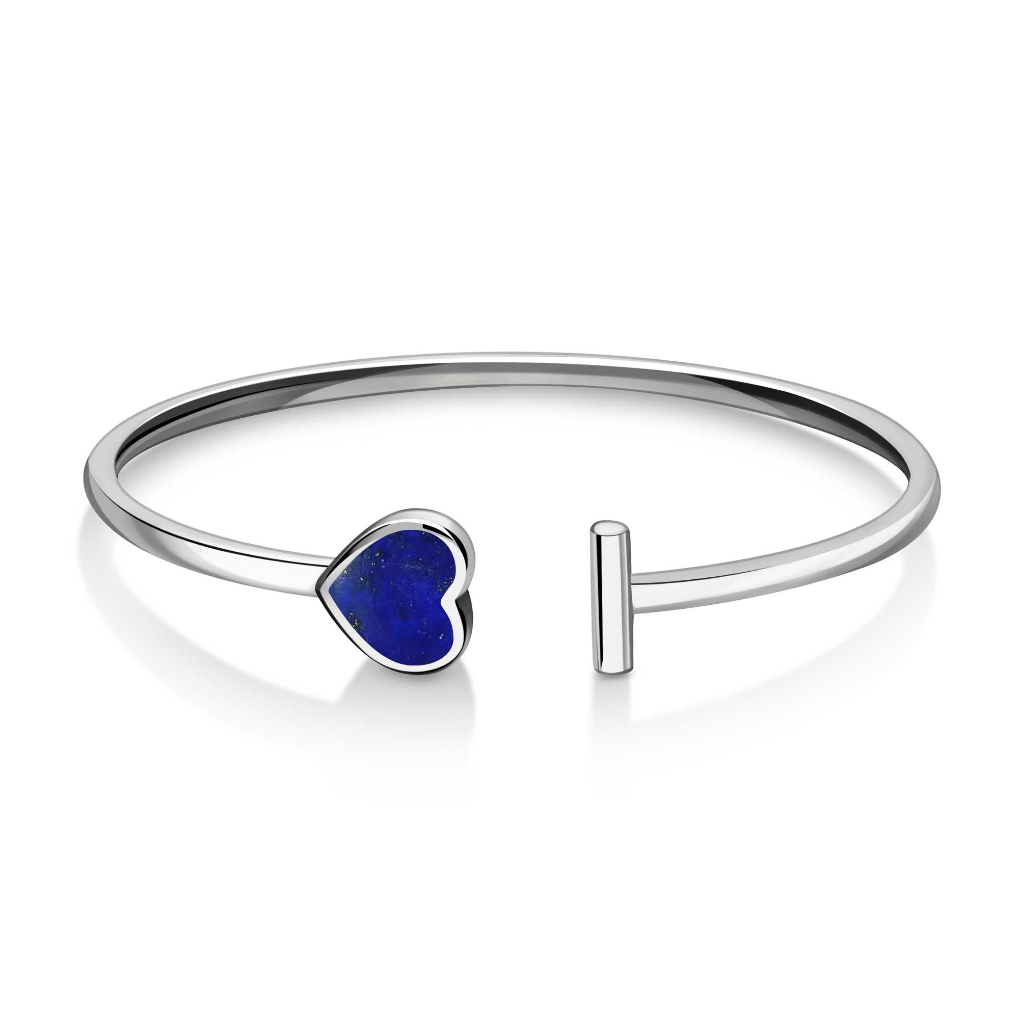 Sterling Silver Lapis Lazuli Open Heart Bangle