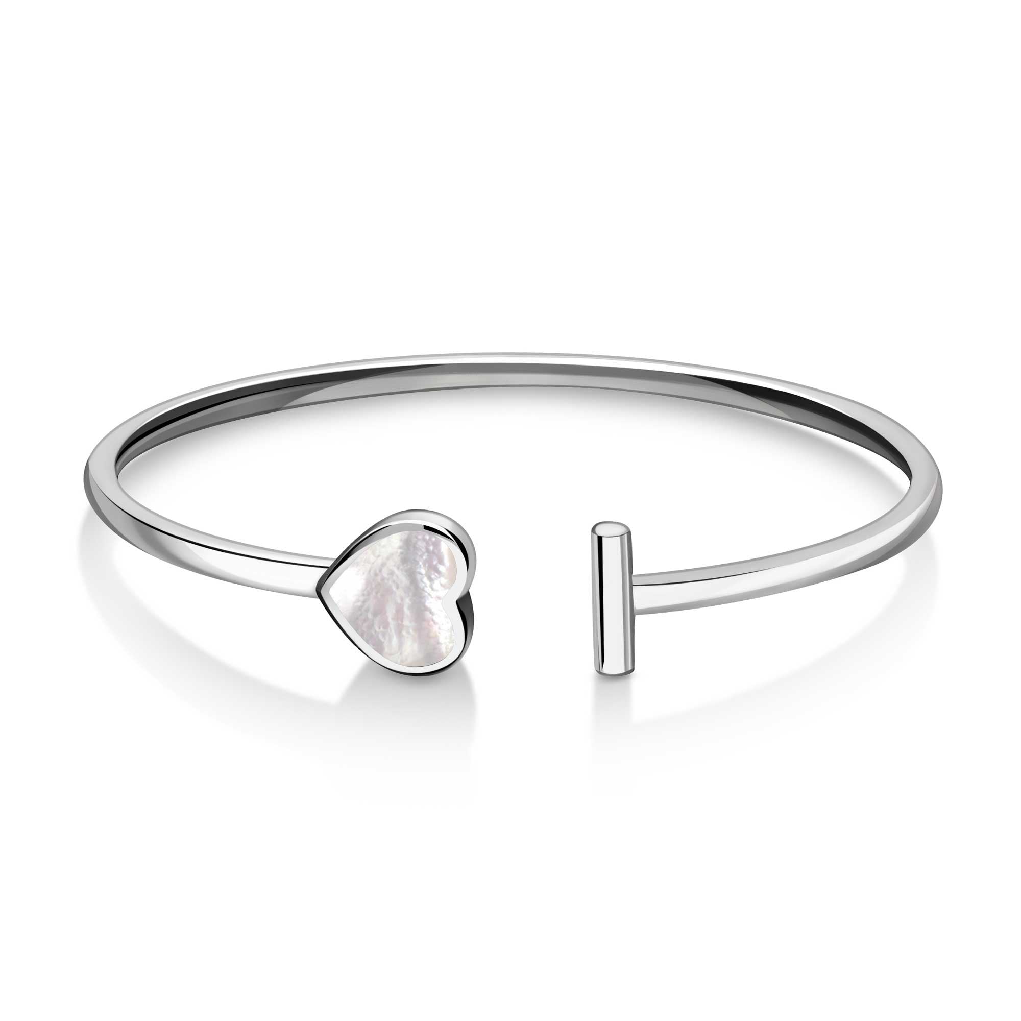 Sterling Silver Mother of Pearl Open Heart Bangle
