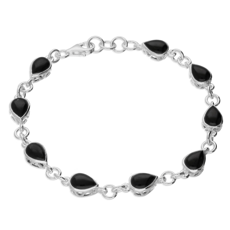 Sterling Silver Whitby Jet Teardrop Multistone Bracelet