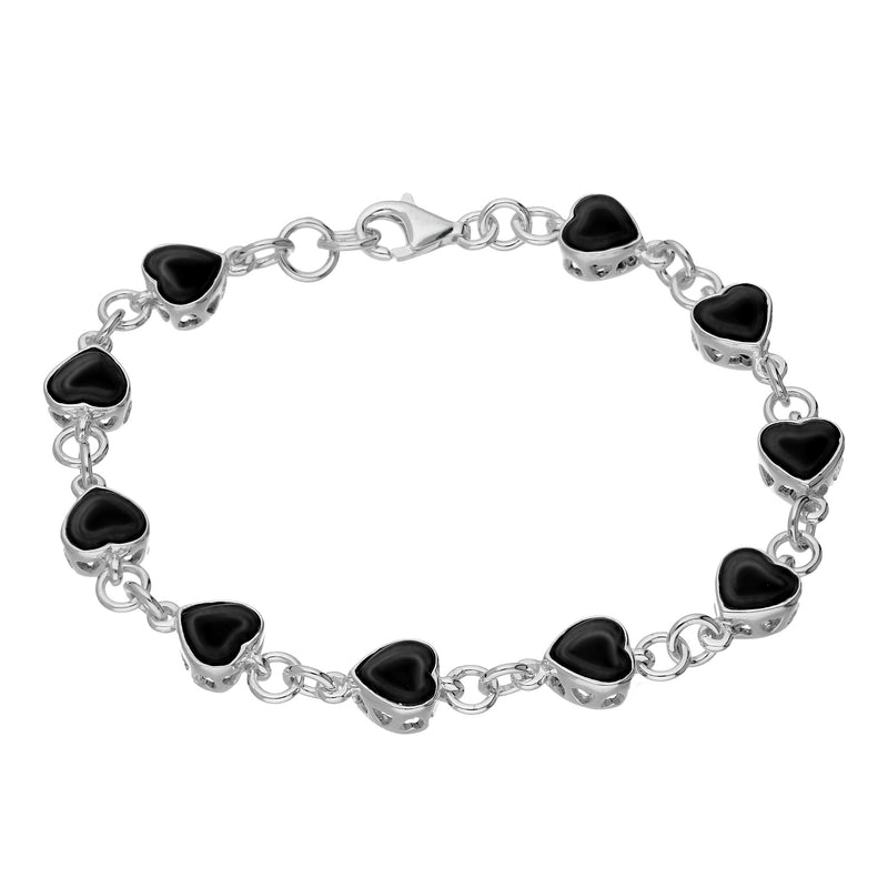 Sterling Silver Whitby Jet Heart Multi-stone Bracelet