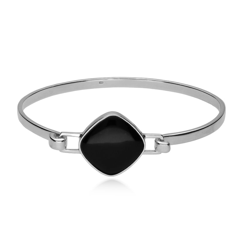 Sterling Silver Whitby Jet Bold Cushion Bangle
