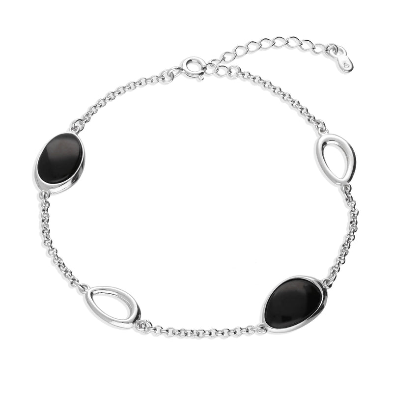 Sterling Silver Whitby Jet Oval Bracelet