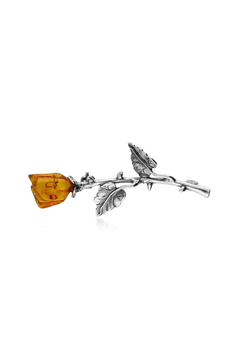 Sterling Silver Amber Single Rose Brooch